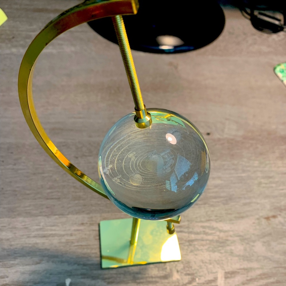 Planet clear sphere crystal with engraved planets with stand included